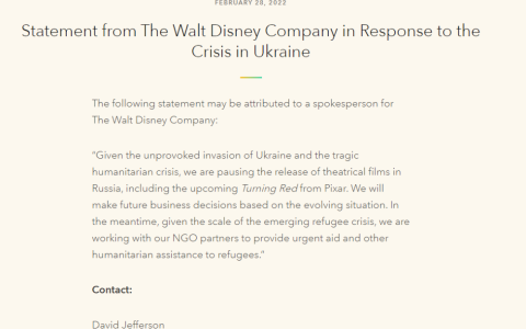 迪士尼暂停在俄罗斯上映电影